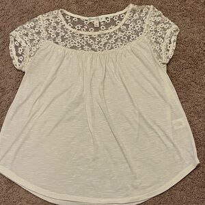 love, Fire Cream Lace Yoke Short Sleeve Blouse